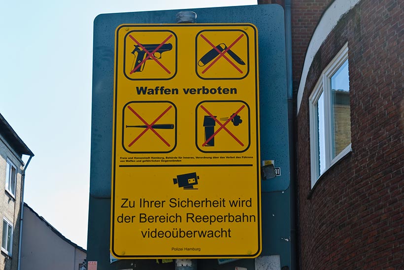 Le port d'armes est interdit sur le Reeperbahn